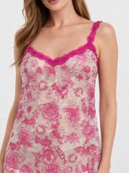 Комплект Дамска бикина и корсаж принт сърца с циклама дантела