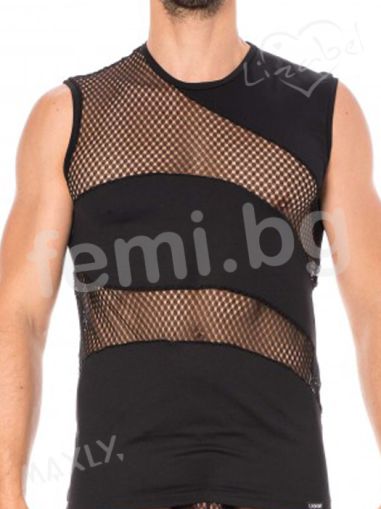 L 803-77 Мъжка Секси Прозрачна Тениска  Lookme - Черна Мрежа 