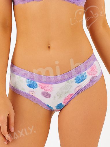 1111  Дамски Боксер принт с лилава дантела