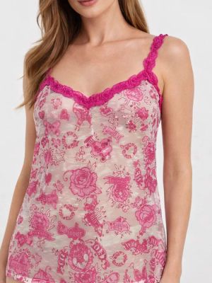 Комплект Дамска бикина и корсаж принт сърца с циклама дантела