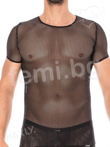 L 2007-81 Мъжка Секси Прозрачна Тениска  Lookme - Черна Едра Мрежа 